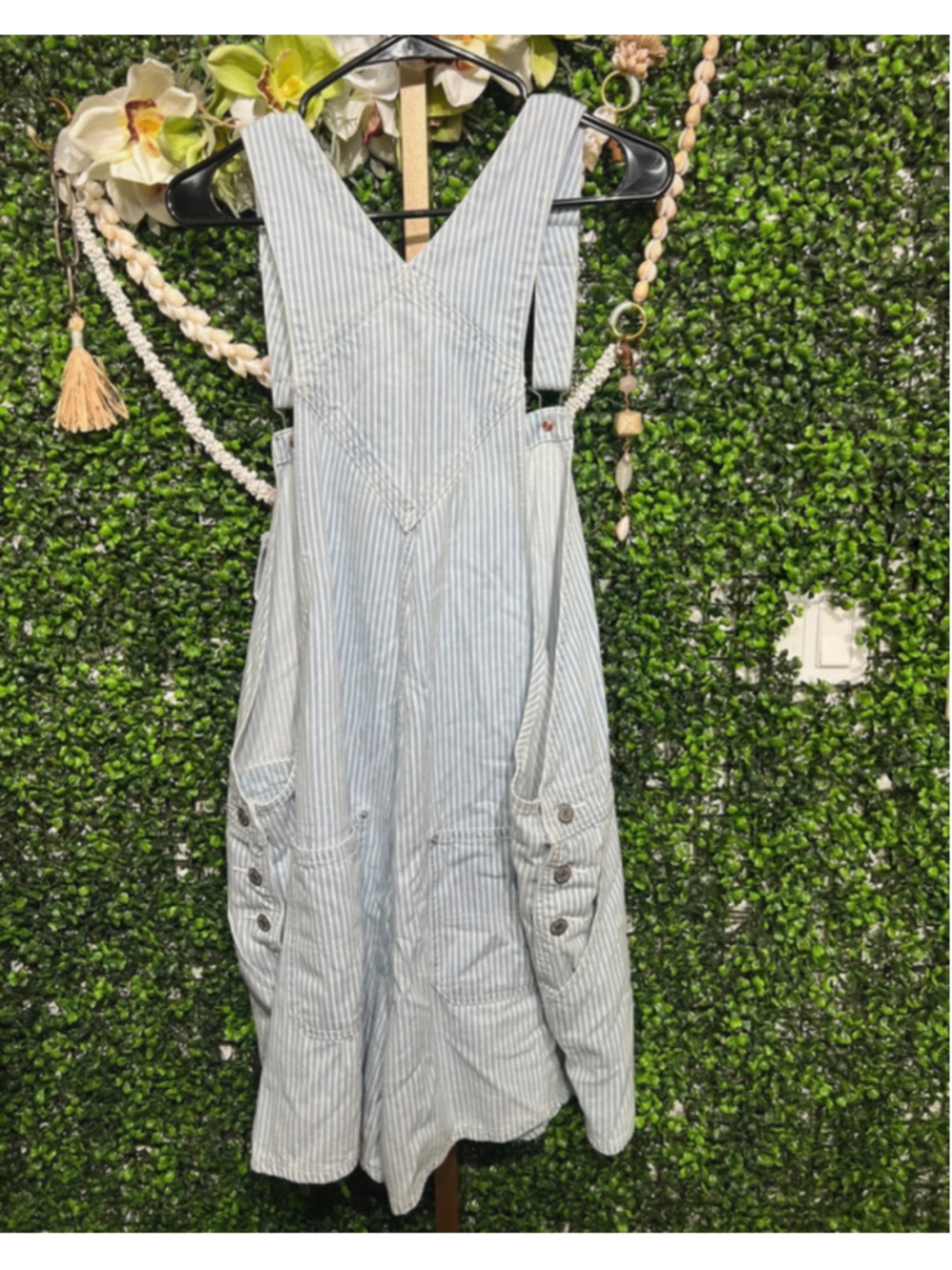 Women's Old Navy Striped Denim Overalls Jumper Jumpsuit Blue White Size XXL 2XL - Picture 4 of 6